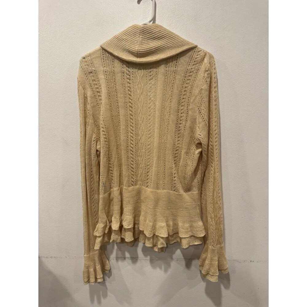 Ralph Lauren Tan Crochet Linen Cardigan Women’s Size XL Ruffle Hem Fairy - Picture 10 of 10
